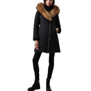 Rudsak Natural Raccoon Fur Black  Hoodie Double Zipper Closer Parka Size XL|TG